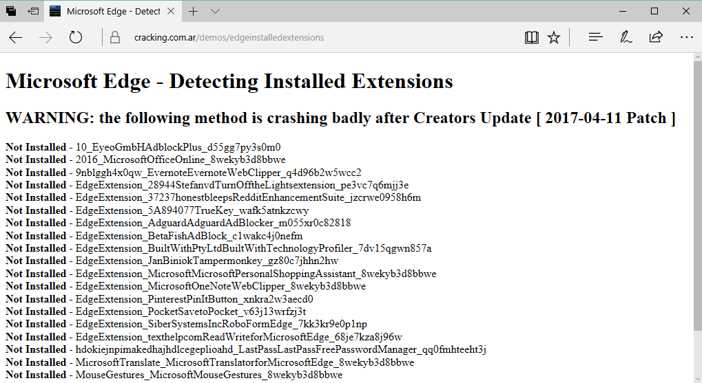 Edge - Detecting Installed Extensions