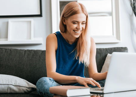 woman using computer at home