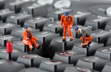 Workers repairing keyboard