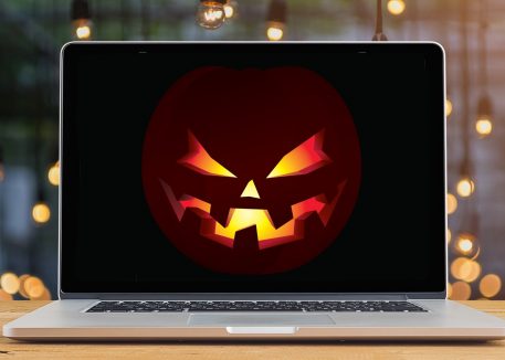 spooky jack-o'-lantern on laptop screen