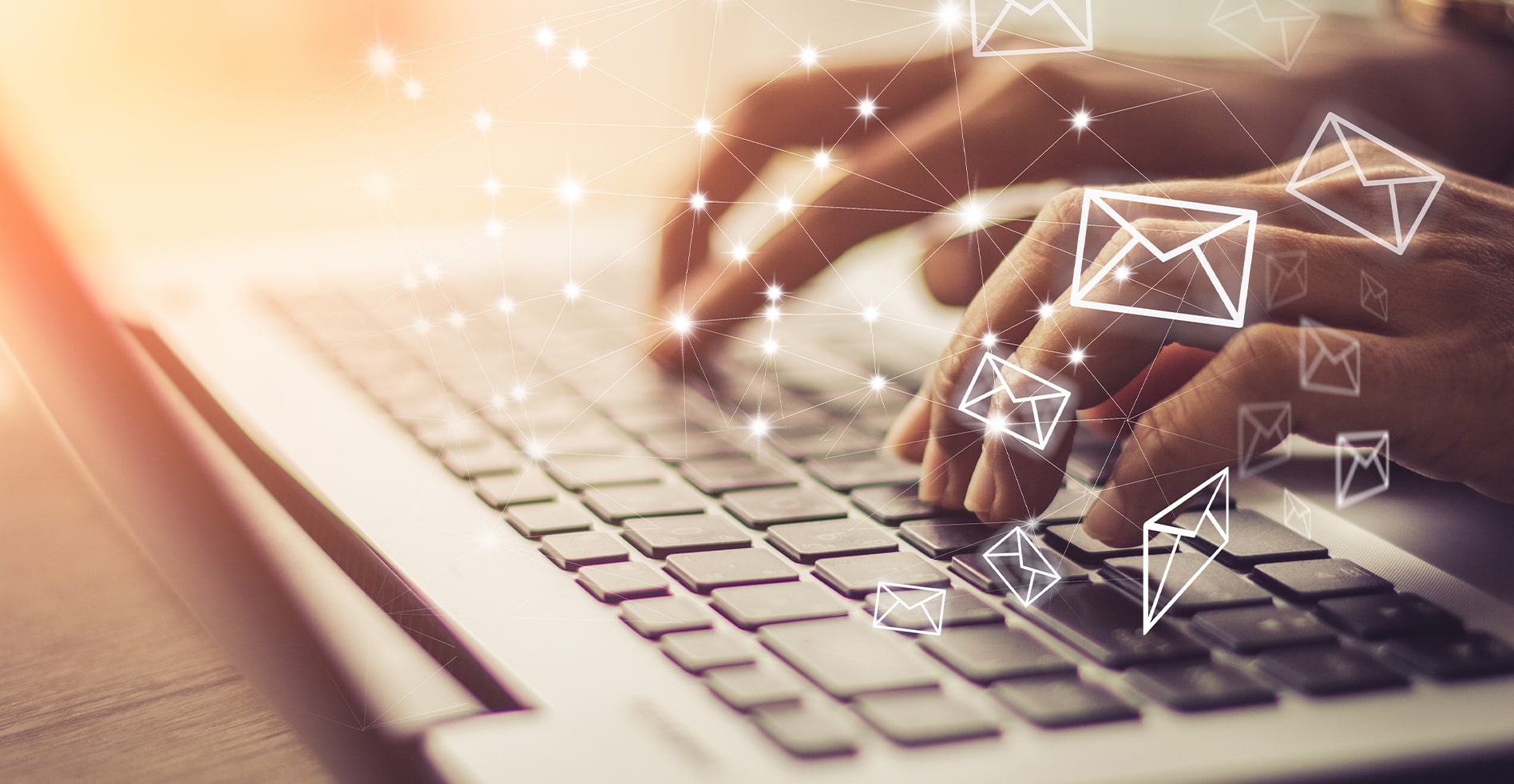 closeup of woman writing email in gmail