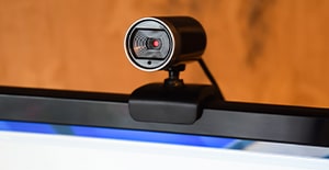 closeup of webcam for video conferencing