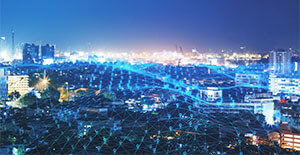bir şehrin üzerindeki dijital ağ, coğrafi çit kavramını gösterir