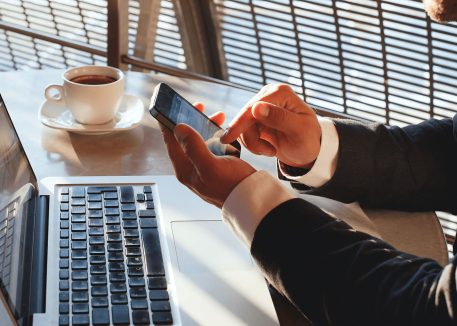 employee using mobile device for business